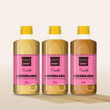 Three squeeze bottles of Queensland Honey, light to dark, with the new pink label (test label, coming this season)